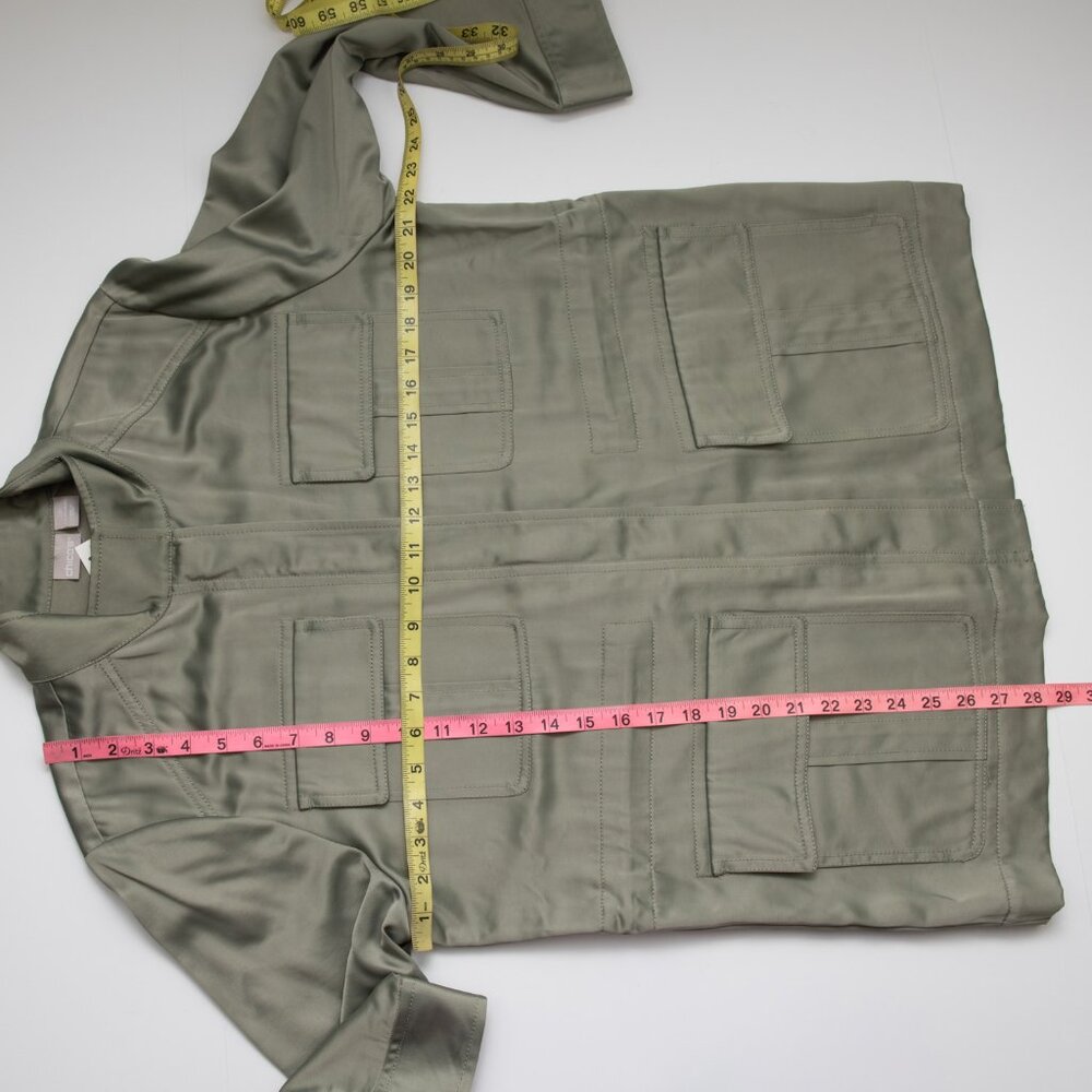 Chico's Utility Jacket Satin Coat Sage Leaf Green Size 2 Petite 12/14 Short New - Picture 7 of 9
